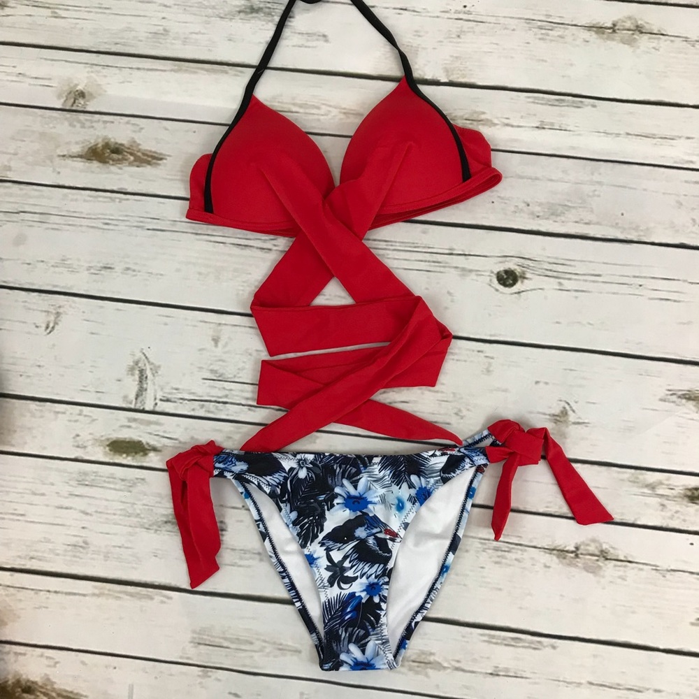 Sexy Criss Cross Push Up Bandage Bikini with Ties - Picture 6 of 10